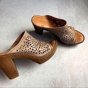 Born Leather Laser Cut Mule Sandals Heels